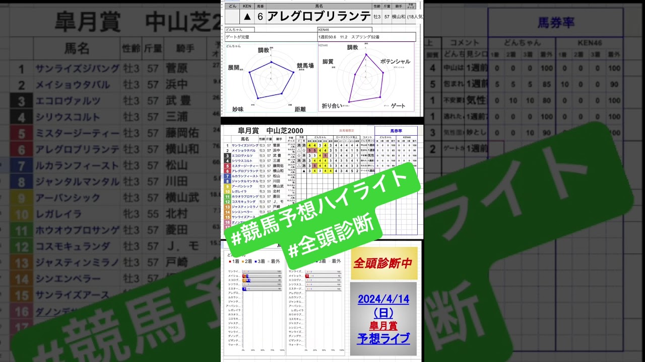 #アレグロブリランテ #皐月賞2024 #競馬予想ハイライト #全頭診断