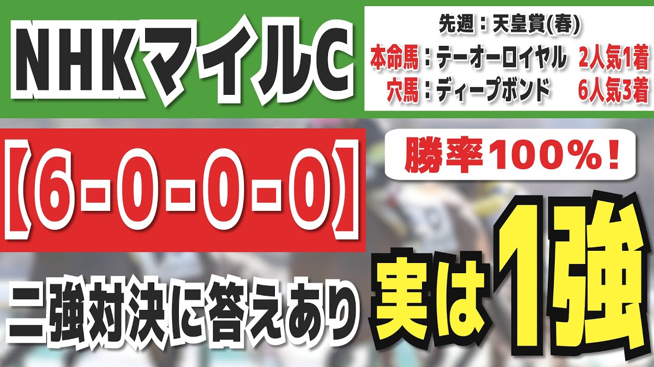 【NHKマイルカップ2024】実は1強「6-0-0-0」勝率100％の鉄板データ発見！今年は重賞「16/17週的中」の競馬推進室オススメの軸1頭はコレ！