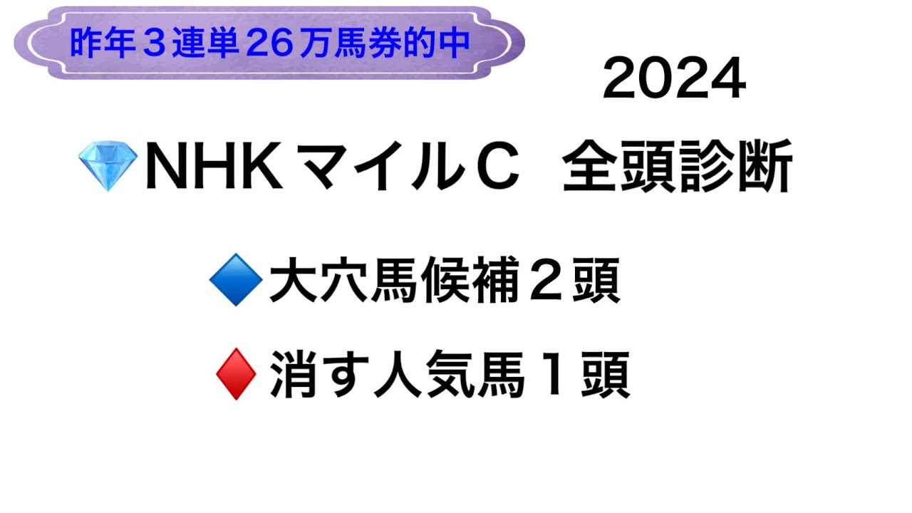 【競馬予想】　NHKマイルカップ  2024  全頭診断　事前予想