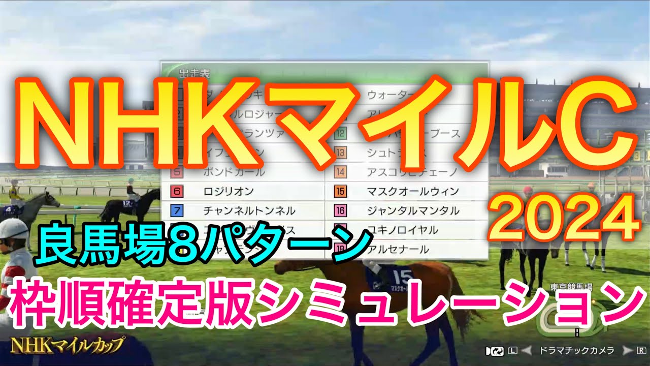 NHKマイルカップ2024 枠順確定版シミュレーション 《良馬場8パターン》【 競馬予想 】【 NHKマイルC2024 予想 】