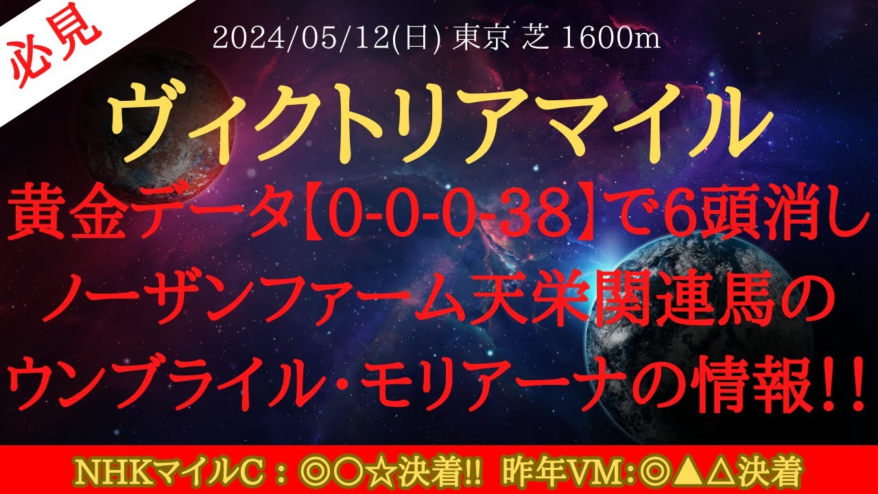 【 データ分析・天栄2頭 】ヴィクトリアマイル 2024 予想 黄金データ【0-0-0-38】で6頭消し！ノーザンファーム天栄関連馬のウンブライル・モリアーナの情報！！【中央競馬予想】