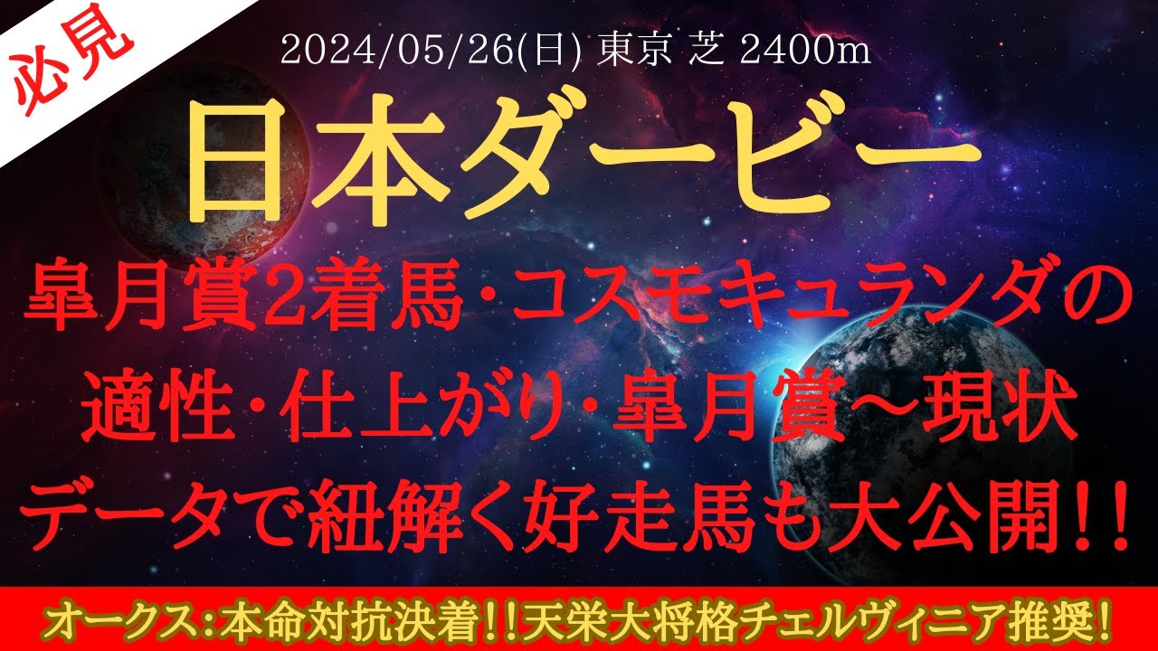 【 データ・消去法 】日本ダービー 2024 予想 皐月賞2着馬・コスモキュランダの適性・仕上がり・皐月賞〜現状を公開！データで紐解く好走馬も大公開！！【中央競馬予想】