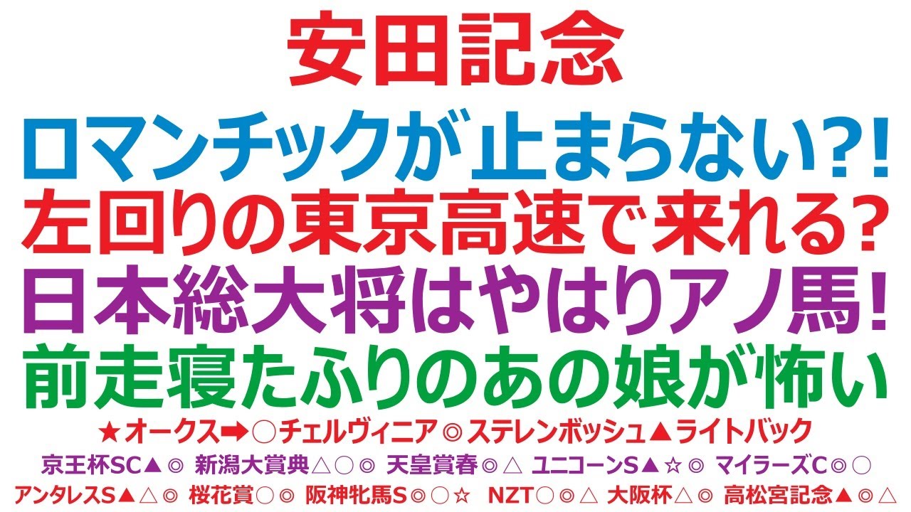 安田記念2024予想　ロマンチックが止まらない？！ 左回りの東京高速で来れる？ 日本総大将は、やはりアノ馬！ 前走寝たふりのあの娘が怖い。