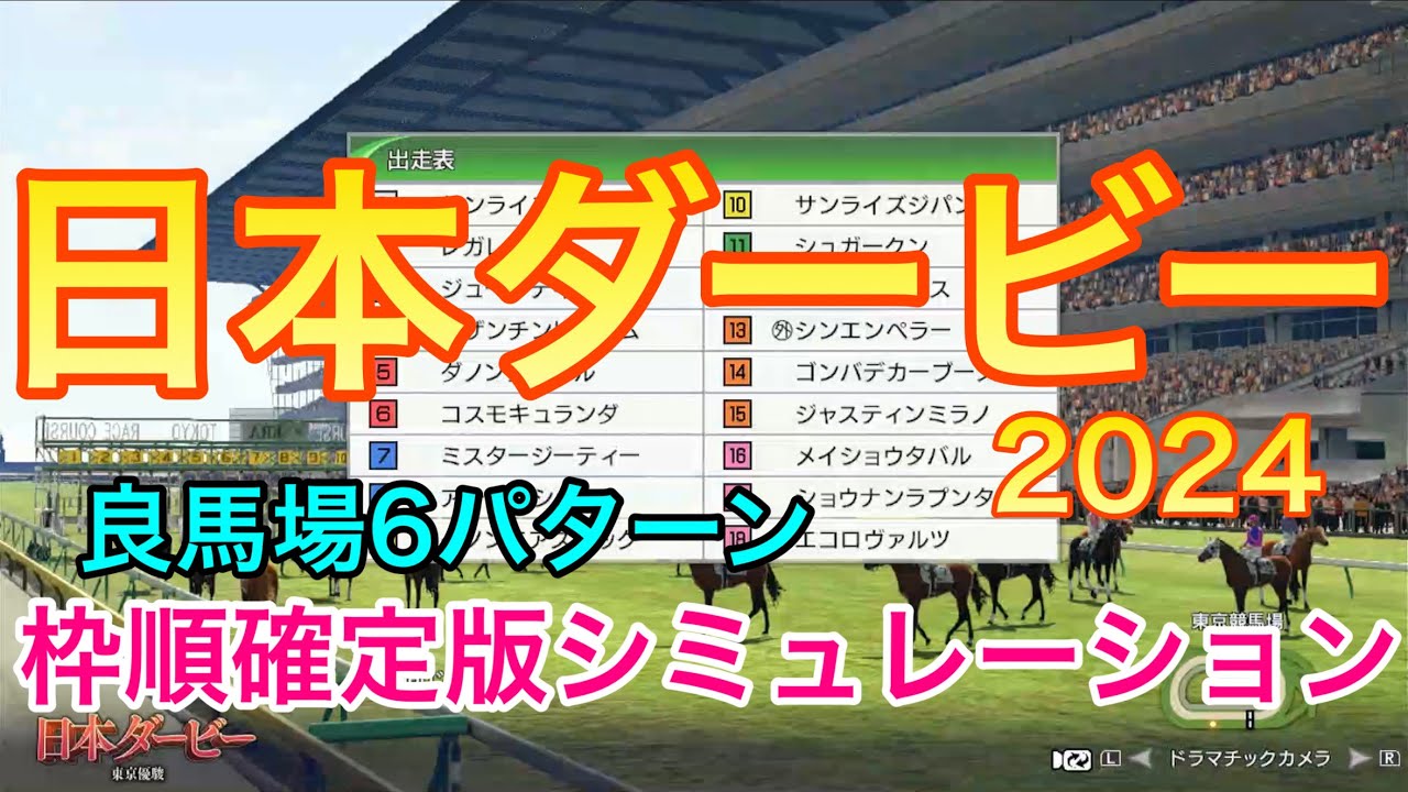 日本ダービー2024 枠順確定版シミュレーション 《良馬場6パターン》【 競馬予想 】【 東京優駿2024 予想 】