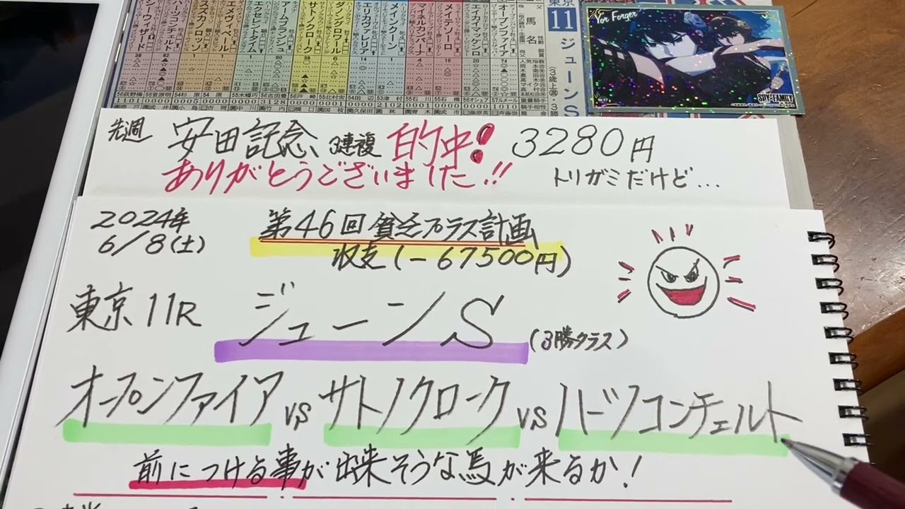 【競馬予想】東京11R ジューンステークス🏇安田記念的中🎯ありがとう😭第46回貧乏プラス計画❗️