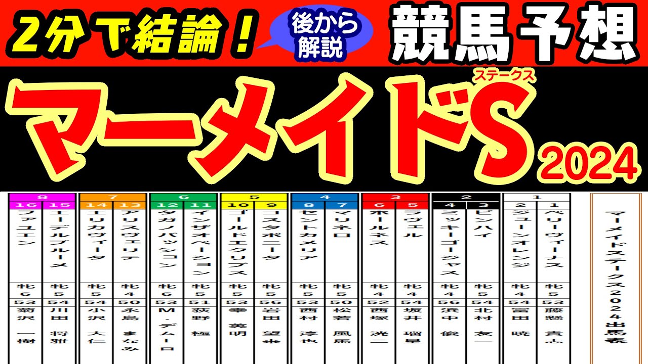 マーメイドステークス2024レース競馬予想！荒れることが多い牝馬のハンデ重賞だがミッキーゴージャスやコスタボニータは重いハンデで勝ち切ることができるのか？
