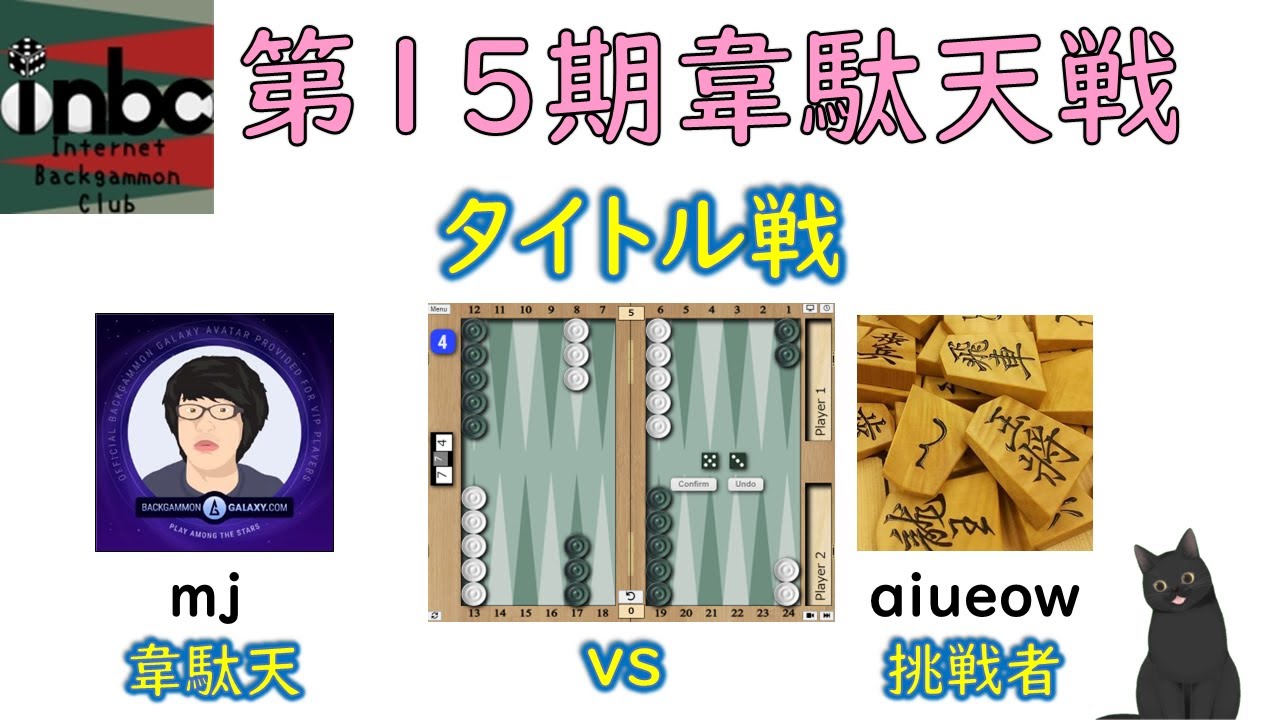【バックギャモン】第15期 韋駄天戦 mj韋駄天 vs aiueow挑戦者 11pt×２本先取【タイトル戦】