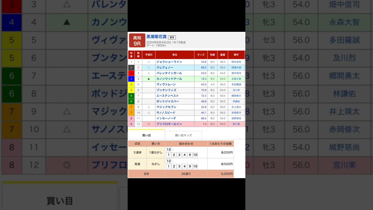 高知競馬場 第9レース 黒潮菊花賞 を予想します #競馬 #予想 #競馬予想 #買い目 #高知競馬場 #高知競馬 #黒潮菊花賞 #メインレース #地方競馬 #重賞