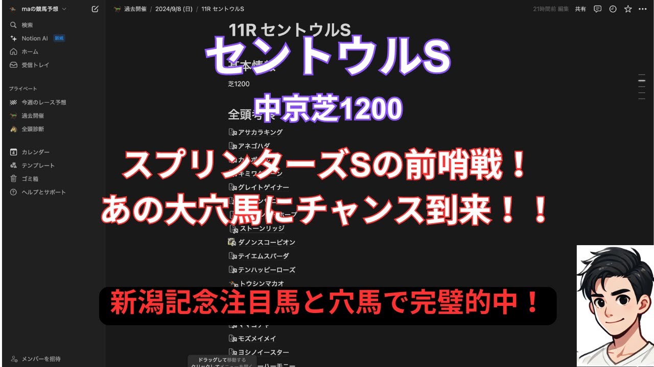 [セントウルS]先週完璧的中！スプリンターズSの前哨戦であの大穴馬と実力馬に注目します！