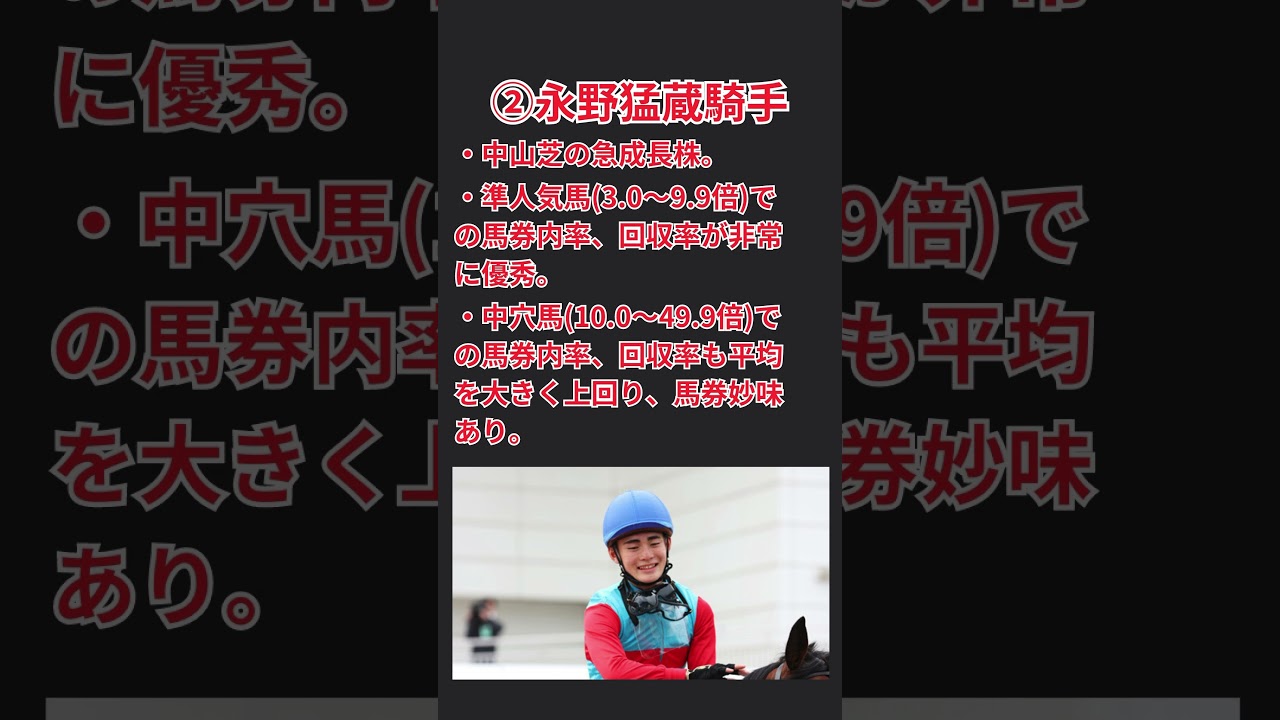 【馬券攻略】中山競馬場芝コースで狙いたい騎手 4選 （紫苑S、京成杯AH、セントライト記念、オールカマー、スプリンターズS）   #shorts #競馬 #スプリンターズS