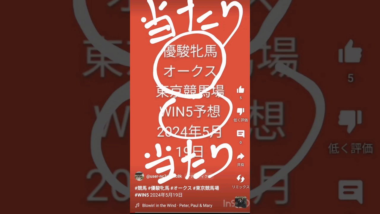 #競馬 #優駿牝馬 #オークス #東京競馬場 #GⅠ #WIN5 #競馬予想結果 2024年5月19日