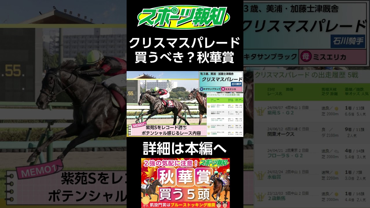 【秋華賞2024】クリスマスパレードってどんな馬？ステレンボッシュ、チェルヴィニアに勝てる？武豊はボンドガール騎乗