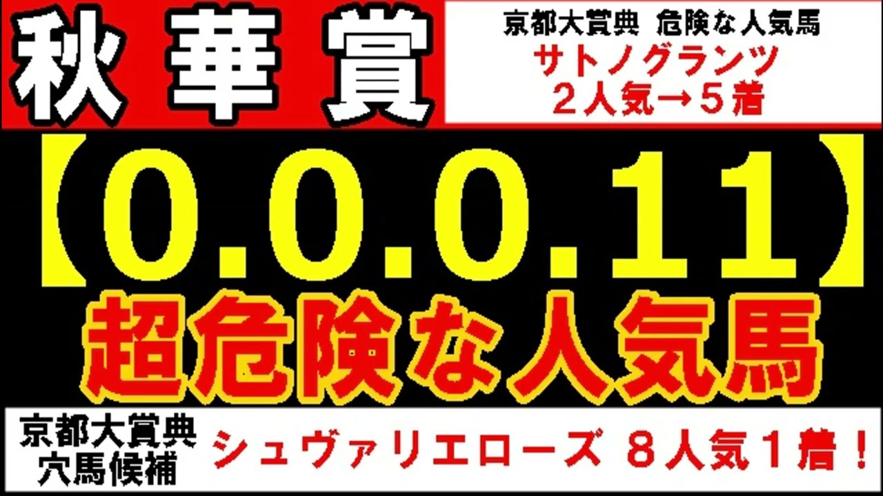 秋華賞2024【0-0-0-11】ヤバいヤバい！あの人気馬 絶望的・・・ （京都大賞典 オールカマー セントライト記念 セントウルＳ 宝塚記念  危険な人気馬  的中！）