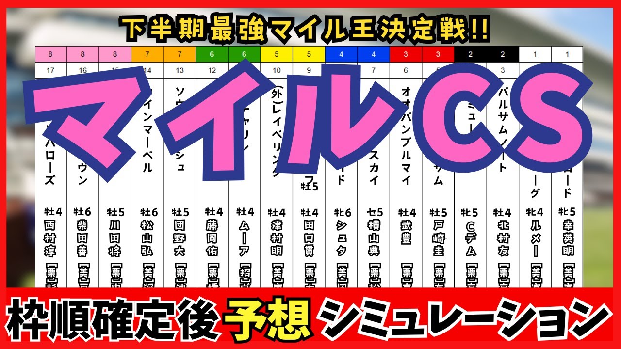 【マイルチャンピオンシップ2024】枠順確定後シミュレーション ナミュールは2枠4番、ブレイディヴェーグは1枠2番!!