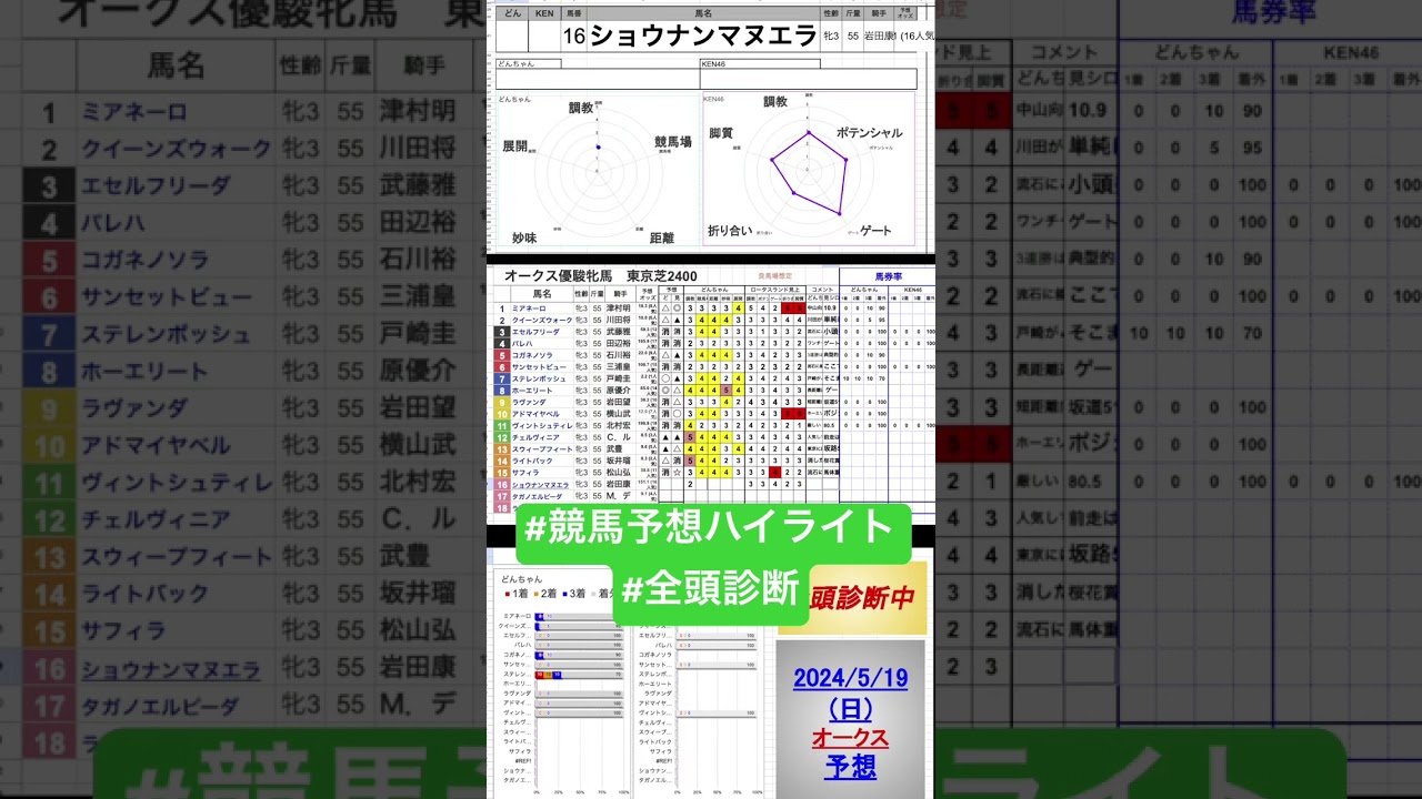 #ショウナンマヌエラ　#優駿牝馬2024 #オークス2024 #競馬予想ハイライト #全頭診断