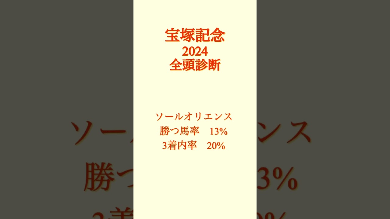 【宝塚記念、全頭診断】宝塚記念2024   #ドウデュース#ジャスティンパレス#ブローザホーン#ベラジオオペラ#ローシャムパーク#🥲ルージュエバイユ#シュトルーヴェ#プラダリア#宝塚記念#全頭診断