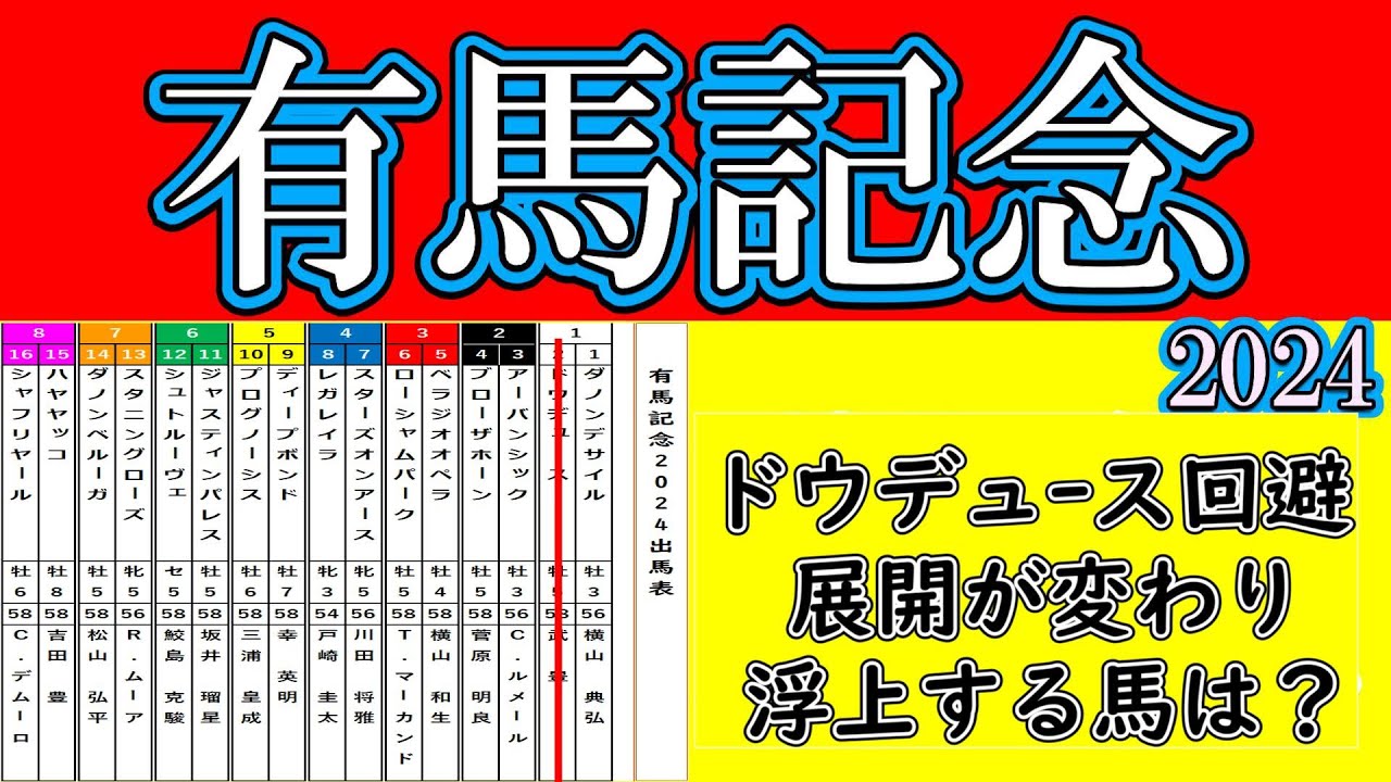 ドウデュースが出走取消！有馬記念2024の発馬から想定が変わった展開展望！展開がガラリと変わる！核になるドウデュースは単なる追い込み馬ではなくレースを支配した馬だっただけに展開が激変する！
