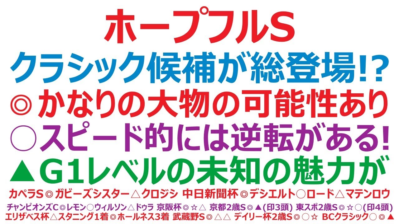 ホープフルステークス2024予想　クラシック候補が総登場！？◎かなりの大物の可能性あり。○スピード的には逆転がある！▲G1レベルの未知の魅力が。