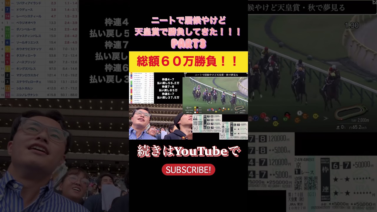 ニートで居候やけど天皇賞・秋で勝負してきた！！！ #競馬 #天皇賞 #ドウデュース #リバティアイランド #有馬記念 #ホープフルステークス #東京大賞典 #競艇 #住之江gp