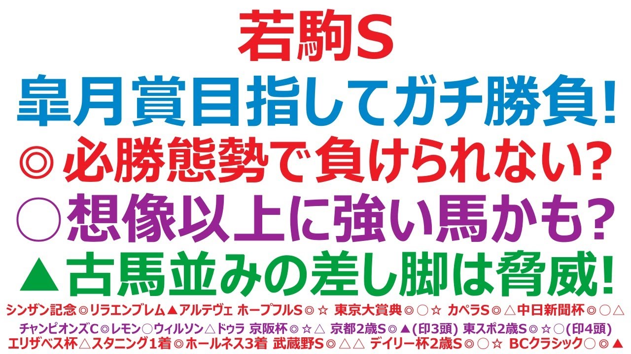若駒ステークス2025予想　皐月賞目指してガチンコ勝負！◎必勝態勢で負けられない？○想像以上に強い馬かも？▲古馬並みの差し脚は脅威です。