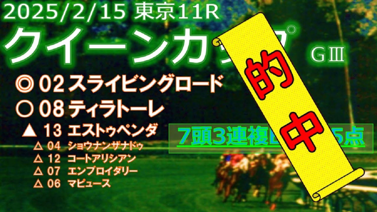 【3連複231.7倍的中！回収率662.0％】クイーンカップ予想（2025年2月15日東京11R）by R2理論