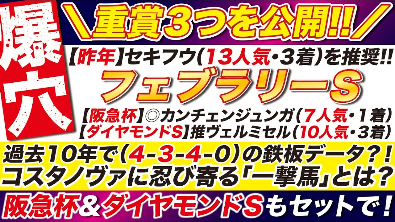 阪急杯もセットで！【フェブラリーステークス2025予想】コスタノヴァ ＆ エンペラーワケアに忍び寄る一撃馬とは？！ダイヤモンドステークスも公開！