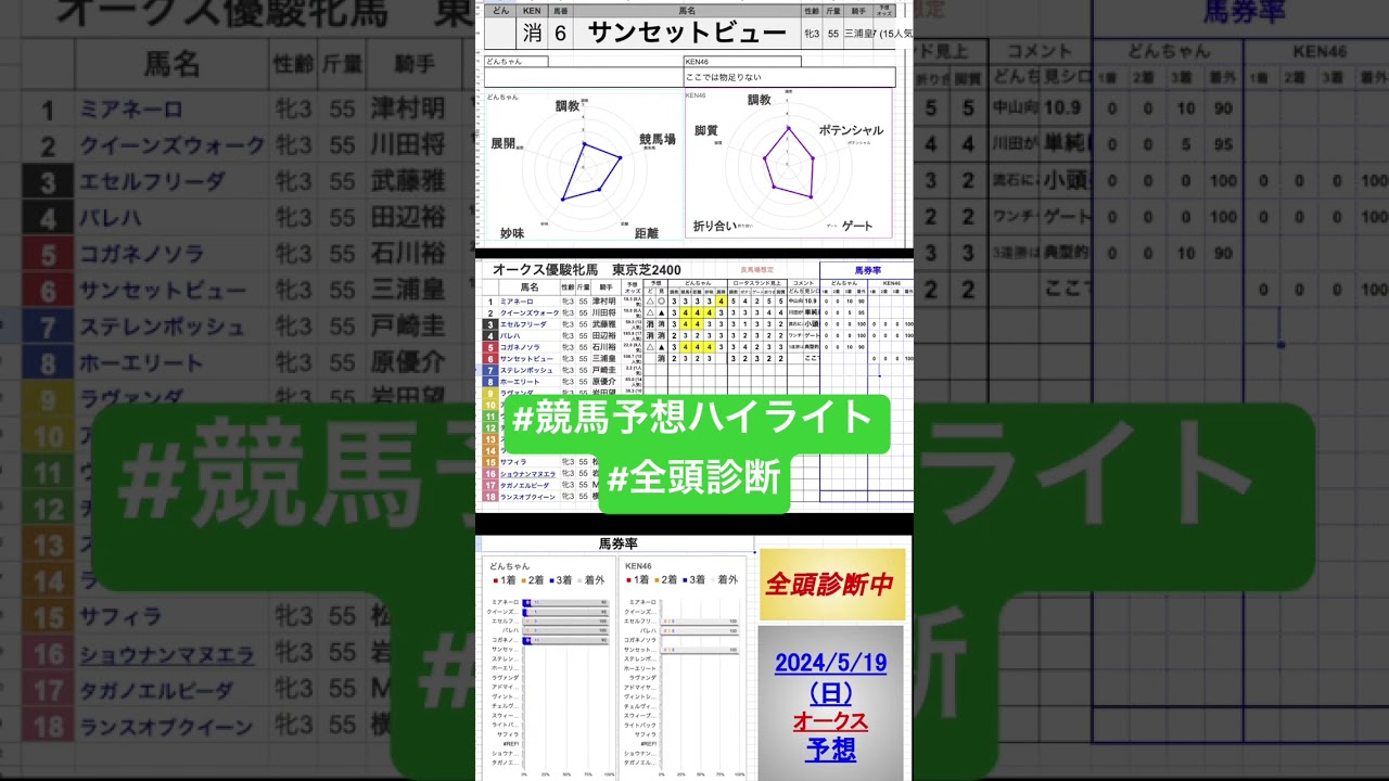 #サンセットビュー　#優駿牝馬2024 #オークス2024 #競馬予想ハイライト #全頭診断