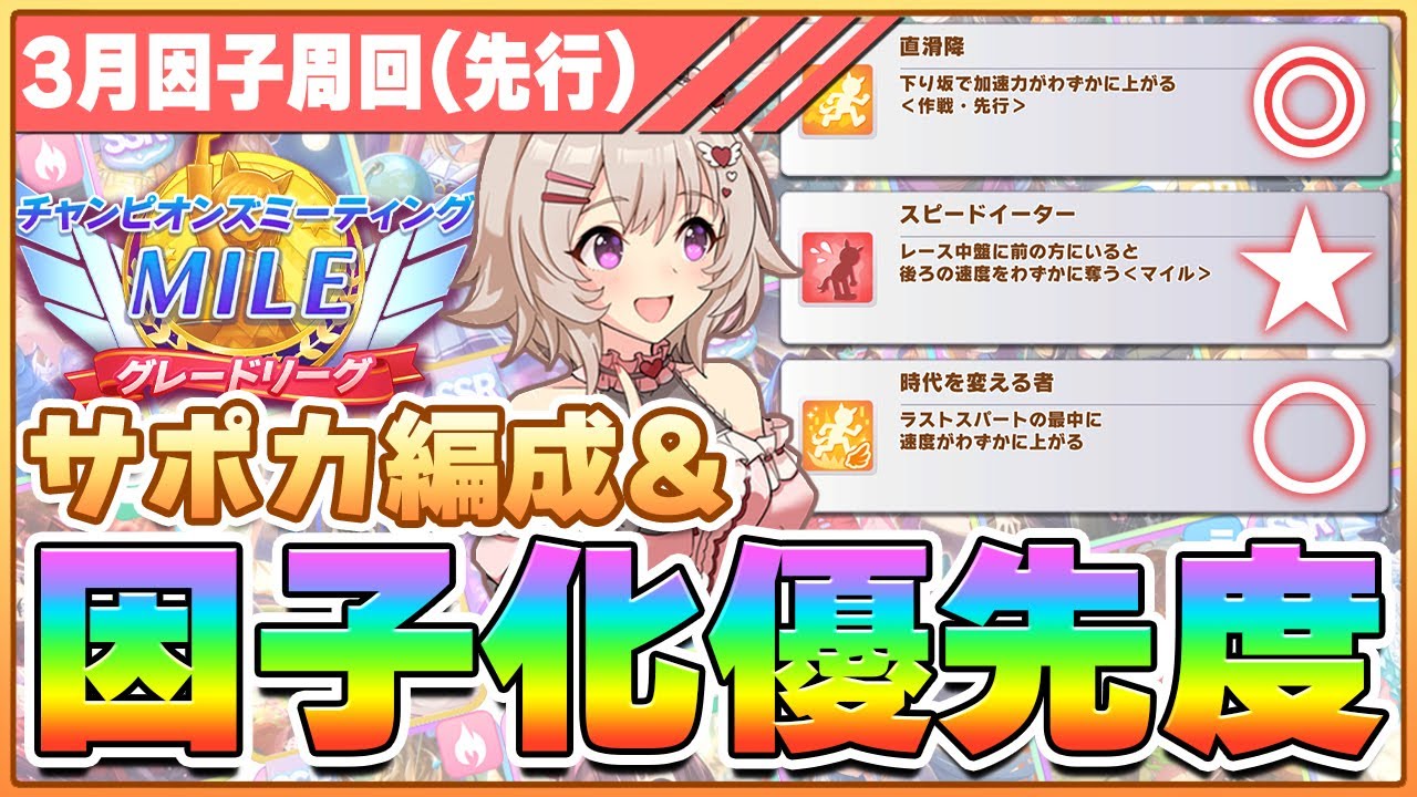 【ウマ娘】先行育成は因子で差を付ける！阪神1600チャンミで必要なスキルとサポカ候補について徹底解説します！！【チャンピオンズミーティングMILE／桜花賞 阪神1600m】