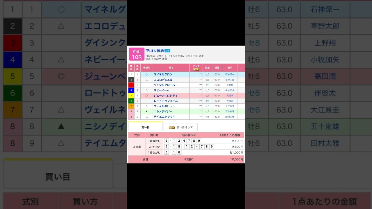 中山競馬場 メインレース 中山大障害（J･G1）  を予想します #競馬 #予想 #競馬予想 #買い目 #中山競馬 #中山競馬場 #jra #中山大障害 #shorts #youtubeshorts