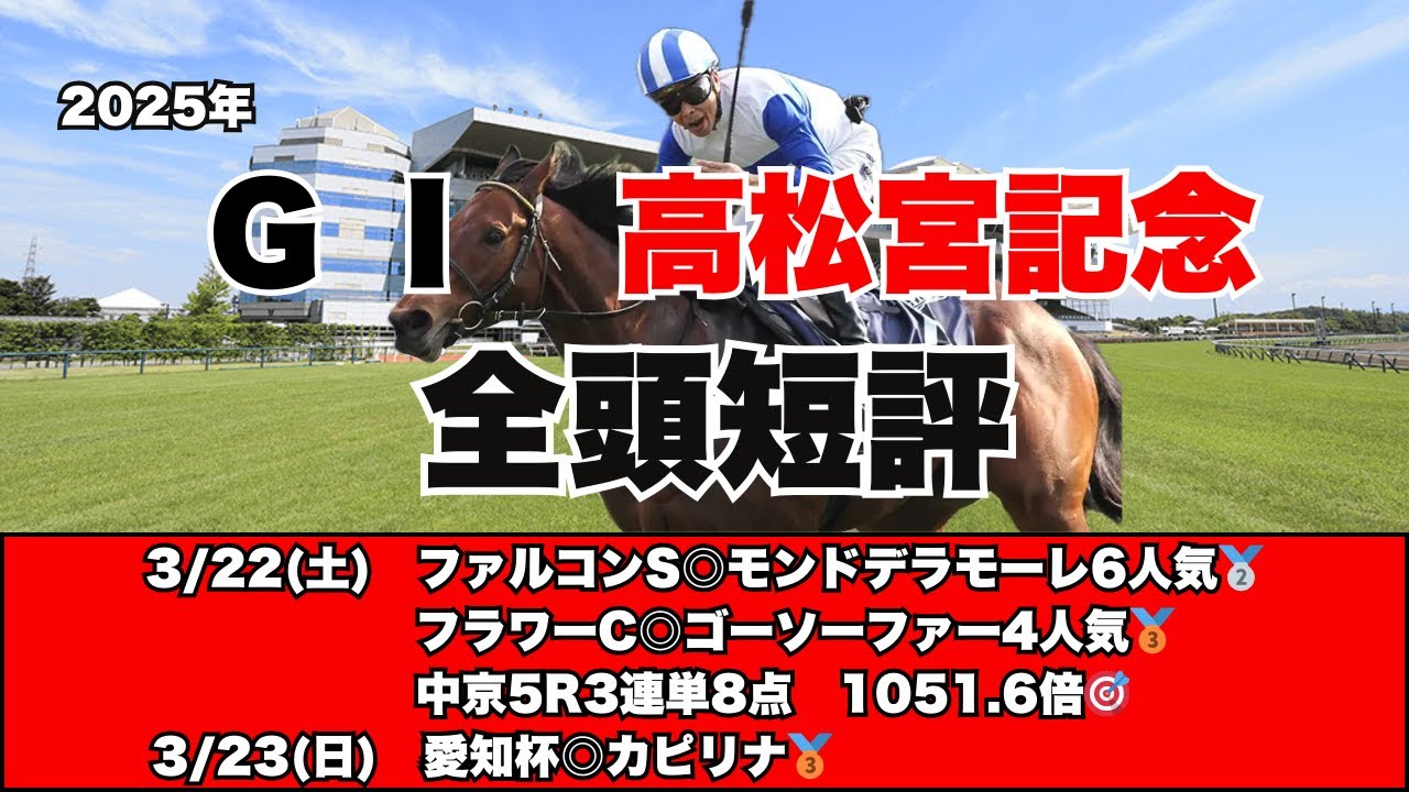 【高松宮記念　注目馬短評】6ハロンの電撃戦！波乱が多く難解なG1レースを制するのはどの馬だ！？