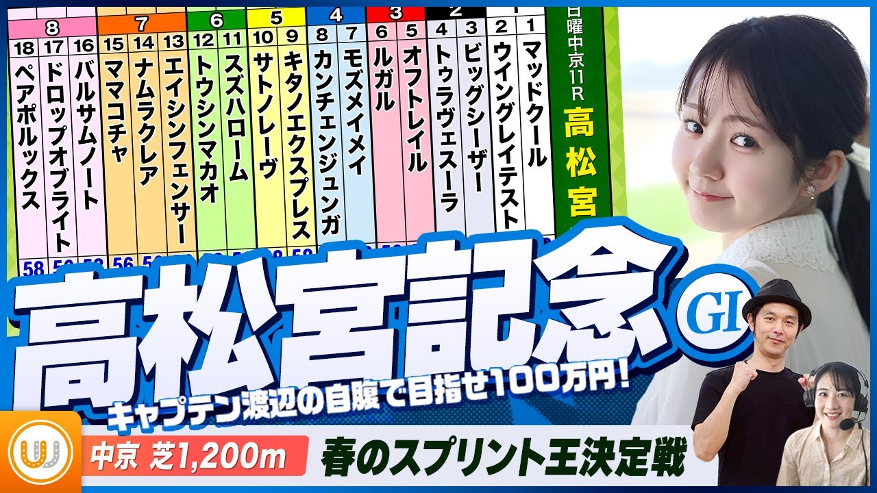 【高松宮記念】春のスプリント王決定戦をガチ予想『キャプテン渡辺の自腹で目指せ100万円！』冨田有紀＆三嶋まりえ