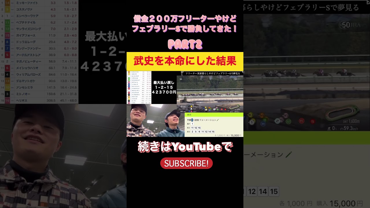 借金２００万フリーターやけどフェブラリーステークスで勝負してきた！！！ #競馬 #フェブラリーステークス #高松宮記念 #サトノレーヴ #大阪杯 #ステレンボッシュ #シックスペンス #ロードデルレイ