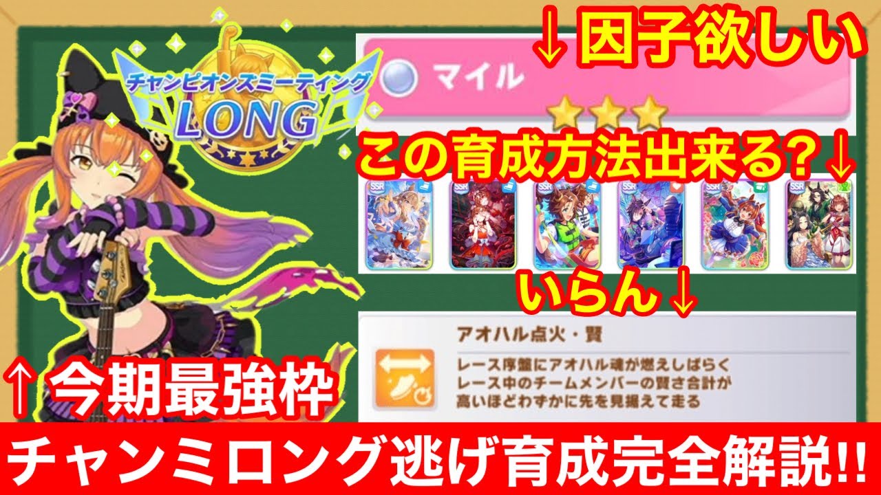 【ウマ娘】チャンミロング最強脚質！逃げ育成必須スキル＆サポカ編成＆因子等完全解説！！【京都3200m/天皇賞春】