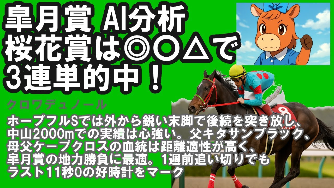【皐月賞 2025 有力馬 AI分析 クロワデュノール】 桜花賞◎〇△で的中！