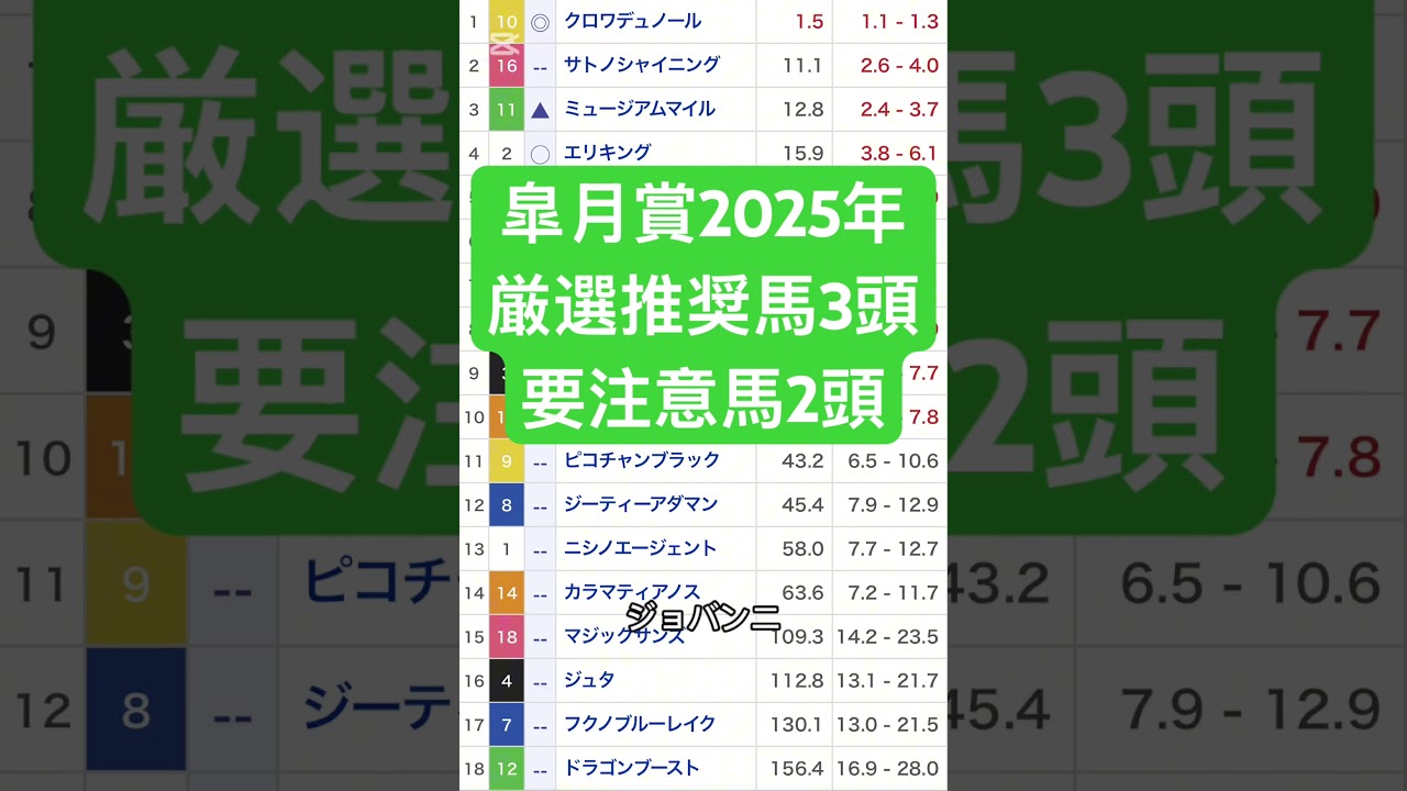 皐月賞2025年厳選推奨馬3頭要注意馬2頭marchannel