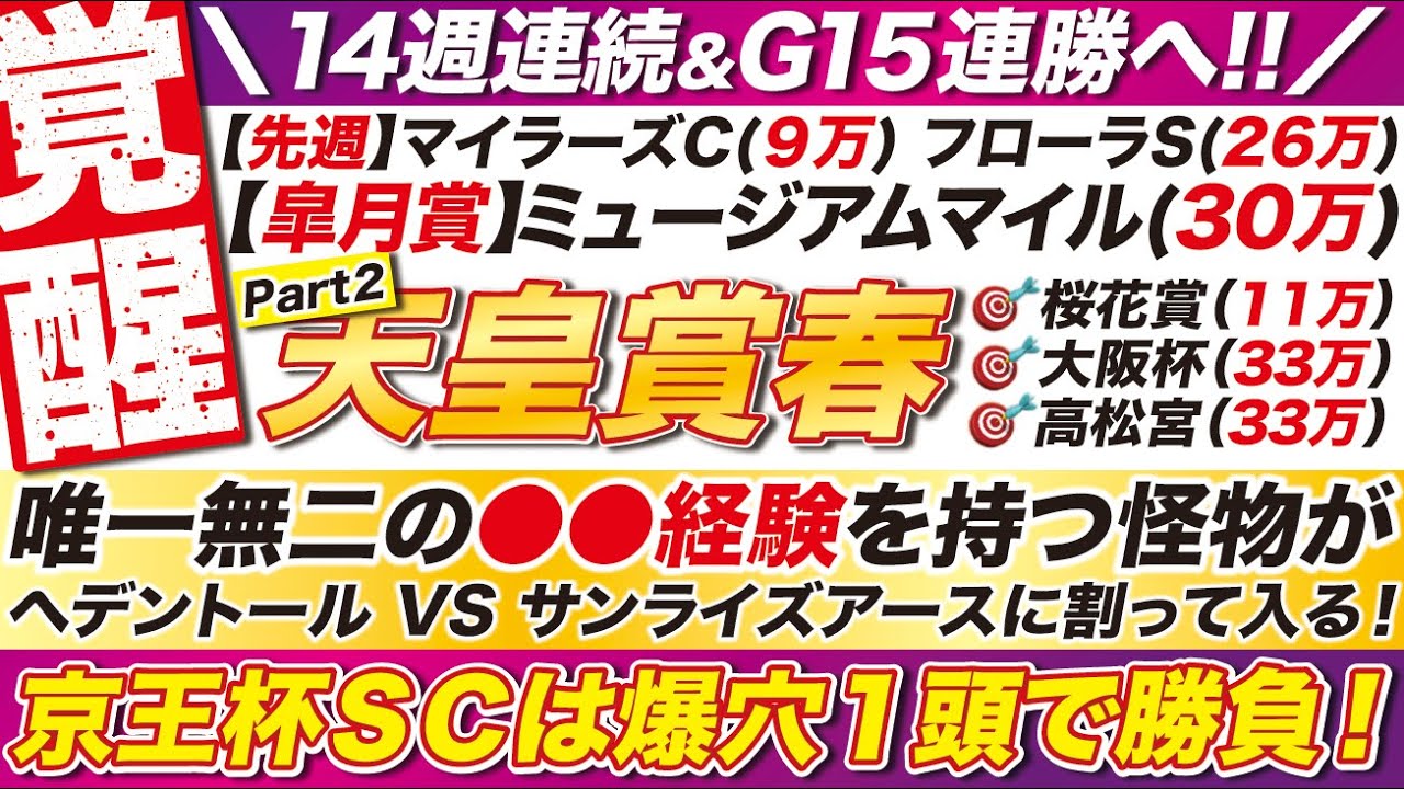 🎯14週連続の好走へ→【天皇賞春2025予想】唯一無二の●●経験を持つ怪物がヘデントール VS サンライズアースに割って入る！京王杯スプリングカップは爆穴１頭で勝負！