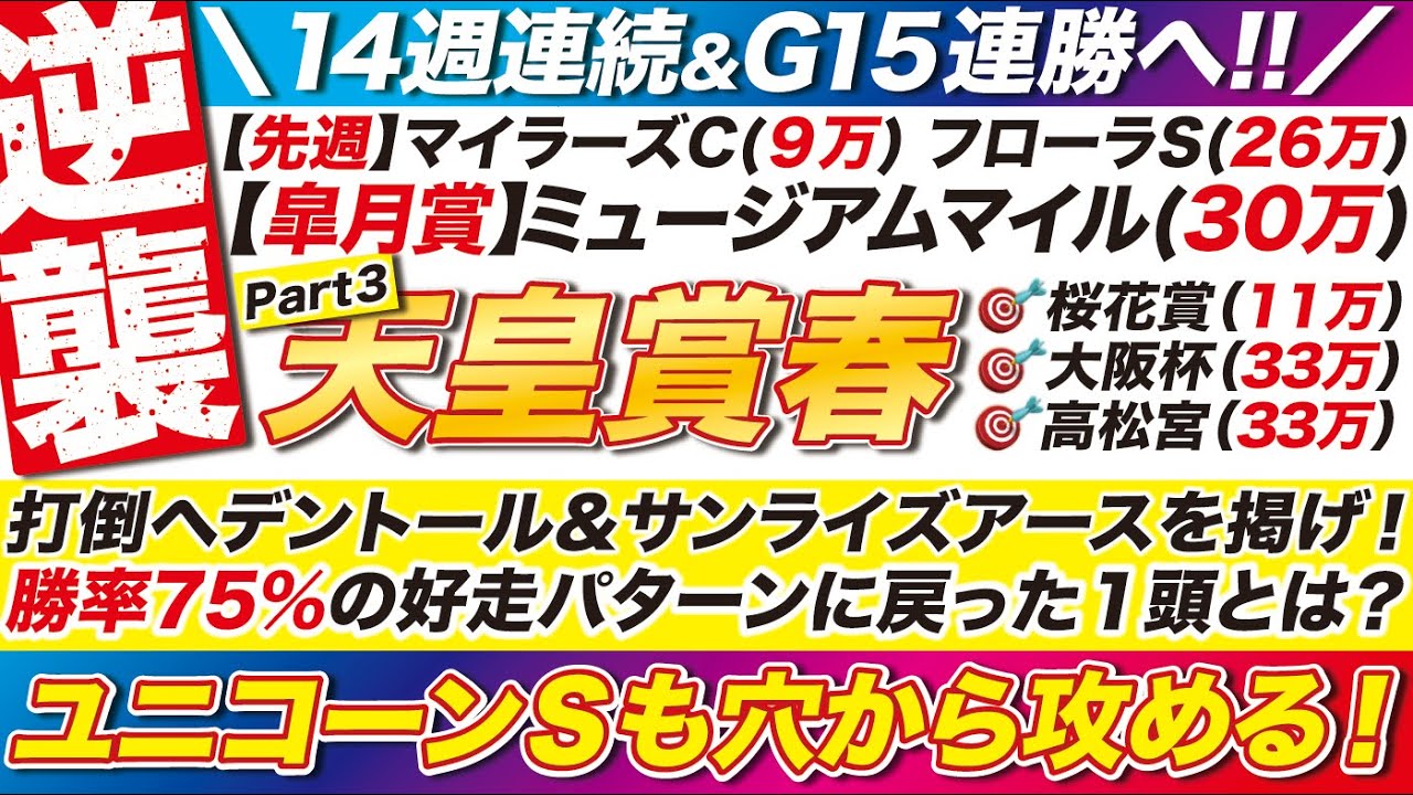 🎯G1怒涛の５連勝へ!!→【天皇賞春2025予想】打倒ヘデントール ＆ サンライズアースを掲げ！勝率75％の好走パターンに戻った１頭とは？ユニコーンＳも穴から攻める！