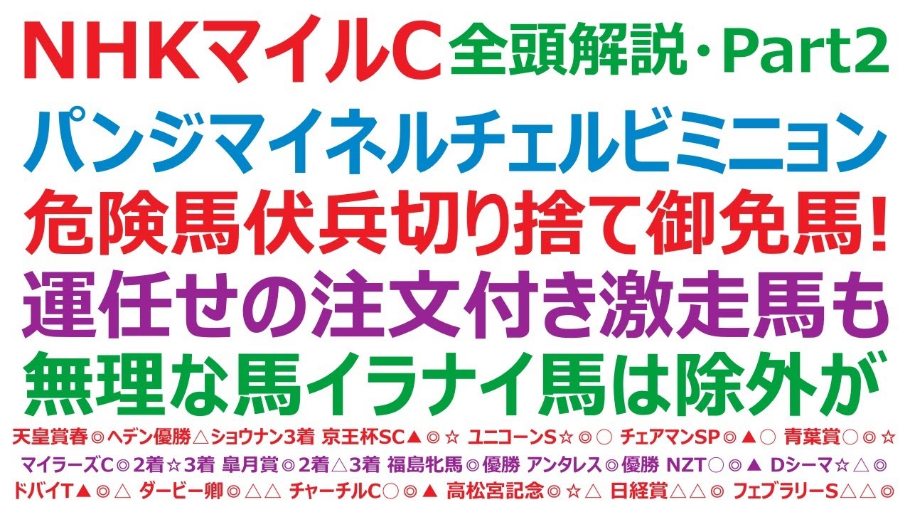 NHKマイルカップ2025全頭解説・Part2　パンジャタワー、マイネルチケット、チェルビアット、スリールミニョン、トータルクラリティ。危険馬、思わぬ伏兵、切り捨て御免馬登場！