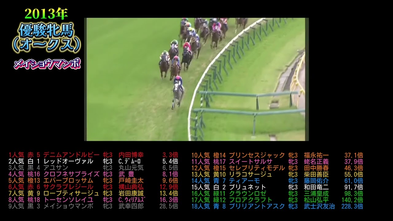 2013年 優駿牝馬（オークス）　メイショウマンボ　　#ウマ娘＃競馬＃ダート＃武豊#競走馬#horse#ウマ娘プリティーダービー#武豊#武幸四郎#牝馬
