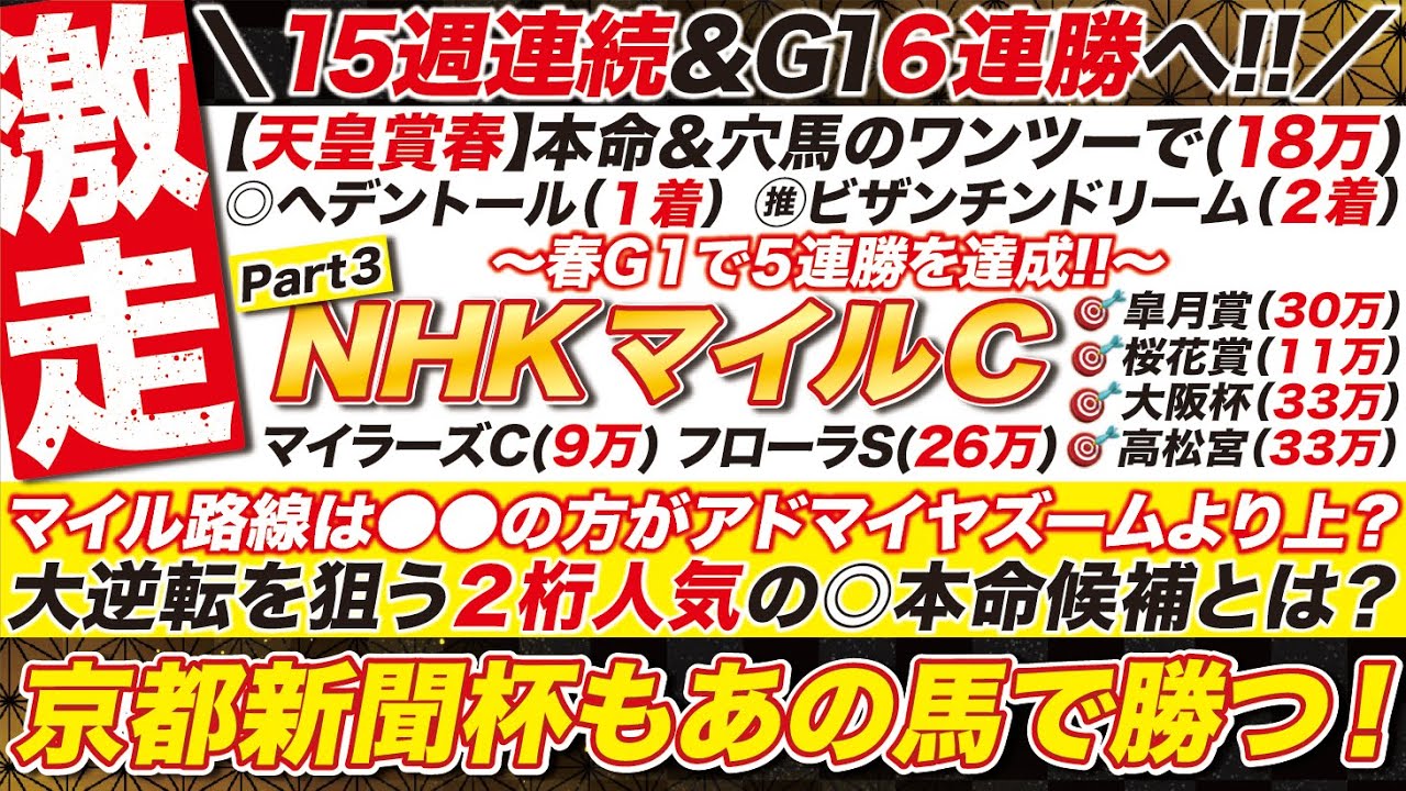 🎯15週連続の好走へ！→【NHKマイルカップ2025予想】マイル路線は●●の方がアドマイヤズームより上？大逆転を狙う２桁人気の◎本命候補とは？京都新聞杯もあの馬で勝つ！