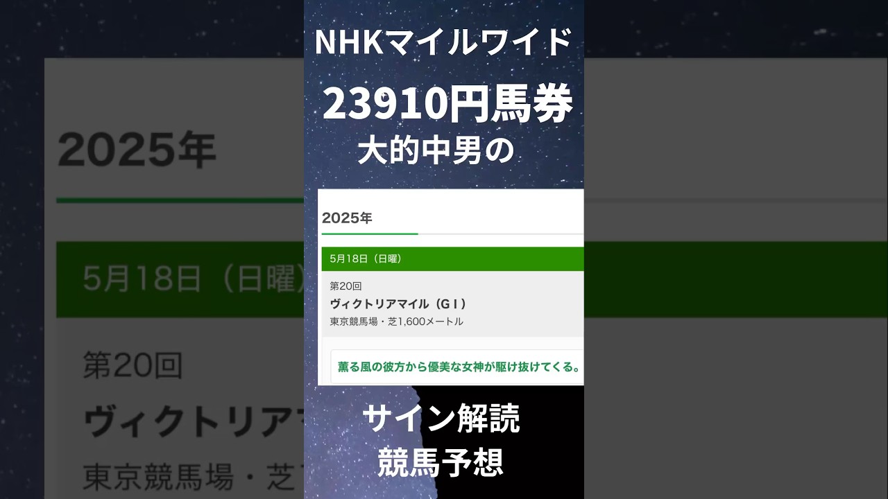 ヴィクトリアマイル2025のサイン競馬予想。最終結論動画は当日朝10時ごろ。