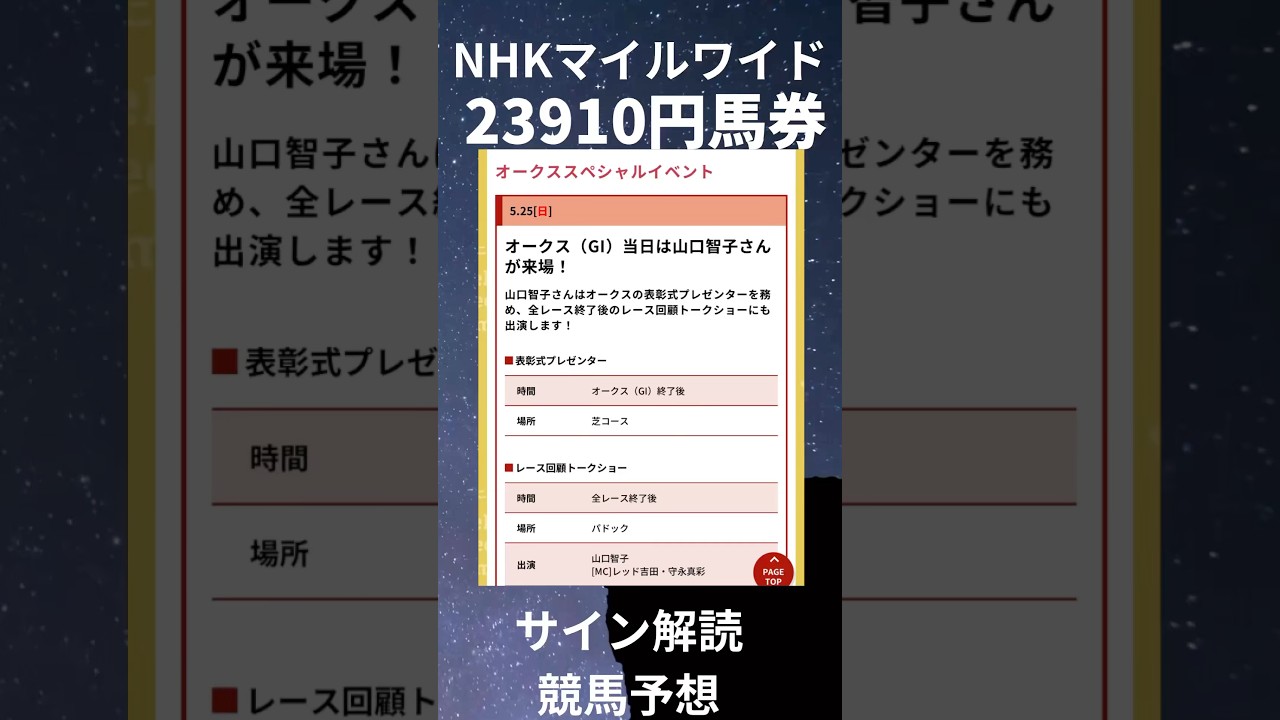 オークス2025の競馬予想。プレゼンター山口智子が伝えるメッセージを解読しました。