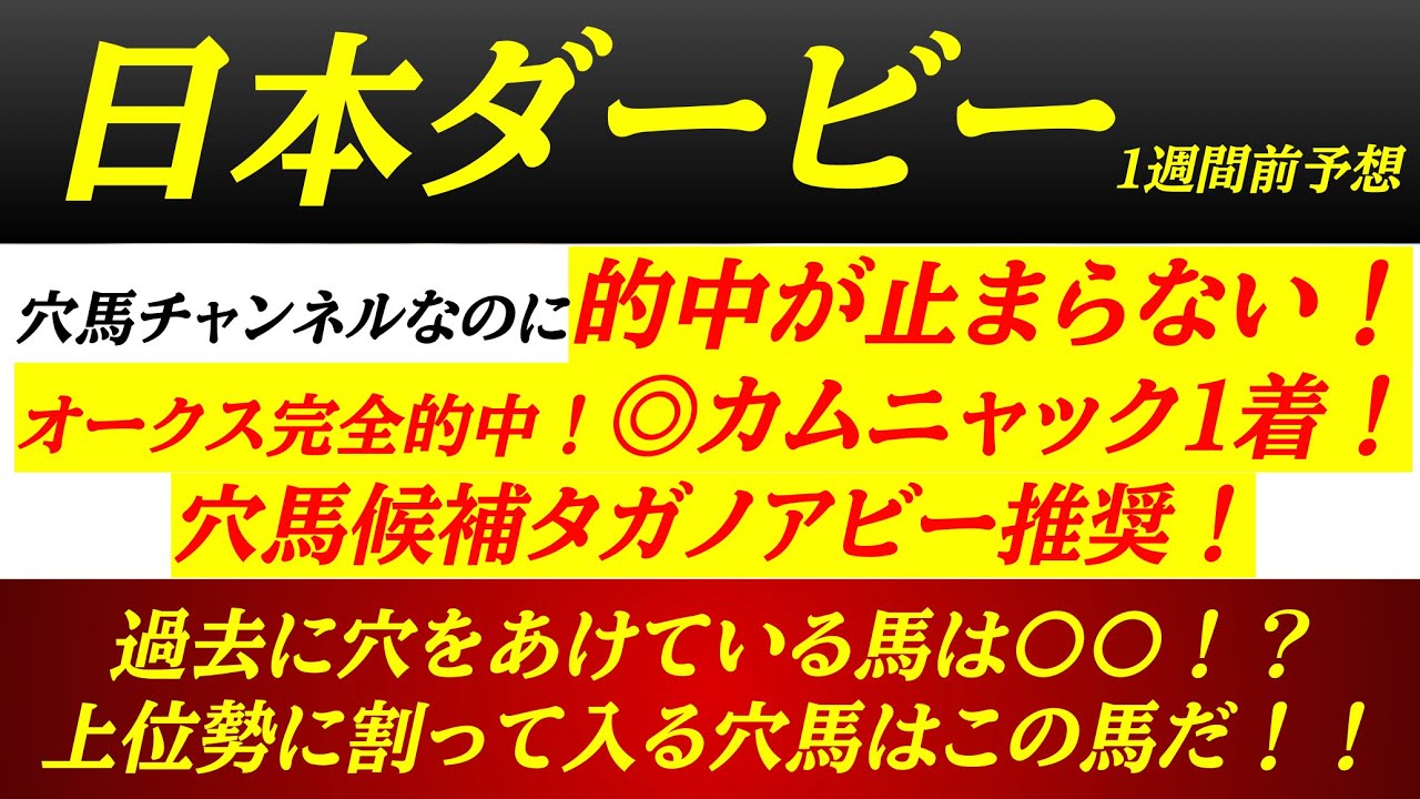 【東京優駿日本ダービー2025】穴馬候補発表！オークス◎カムニャック1着！穴馬候補にタガノアビー推奨！絶好調チャンネルが日本ダービーで狙う穴馬はこの馬！