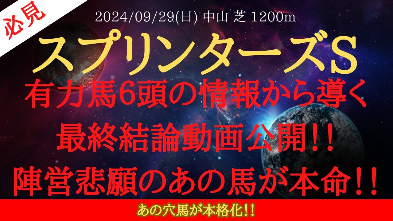 【 最終結論 】スプリンターズステークス 2024 予想 有力馬６頭の情報から導く最終結論動画公開！！陣営悲願のあの馬が本命！！【中央競馬予想】