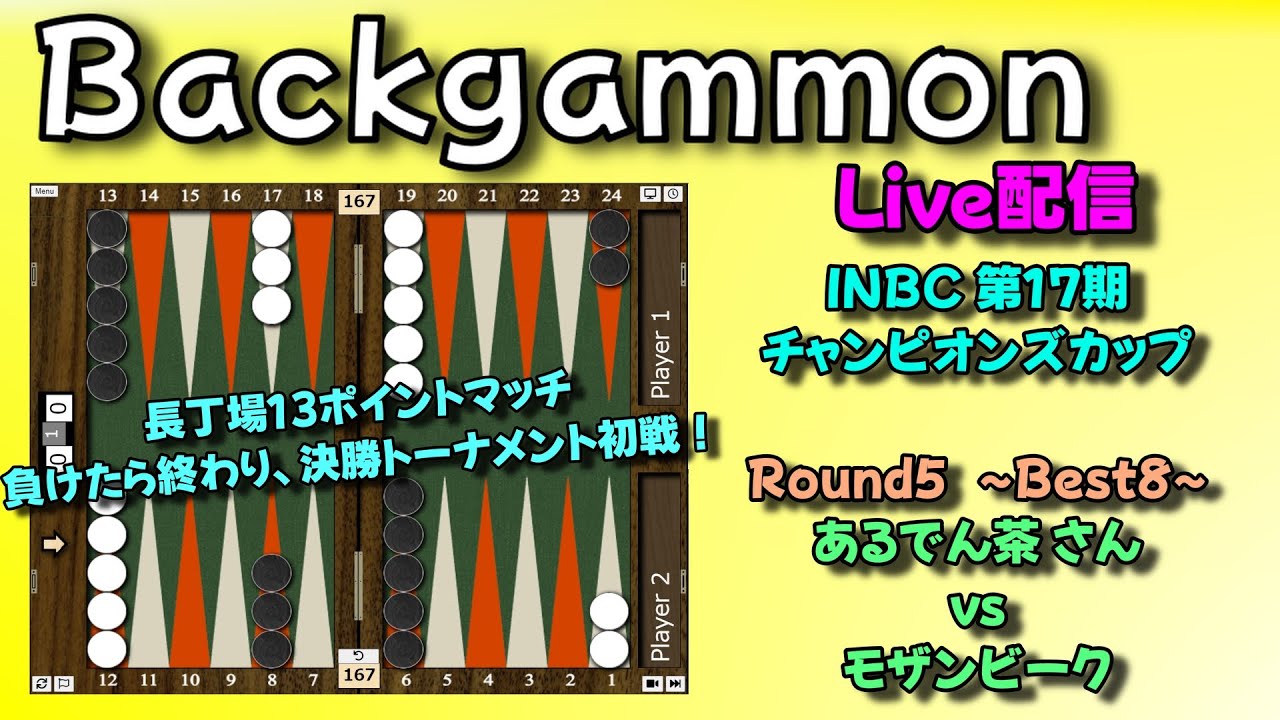 【Live】バックギャモン　INBC　第17期Ｃ杯　ベスト8　あるでん茶さん vs モザンビーク　20250529