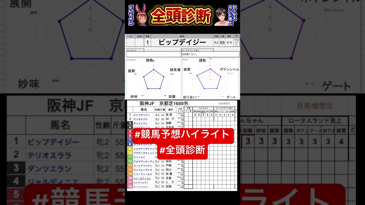 #ビップデイジー　#競馬予想ハイライト #全頭診断  #阪神ジュベナイルフィリーズ2024