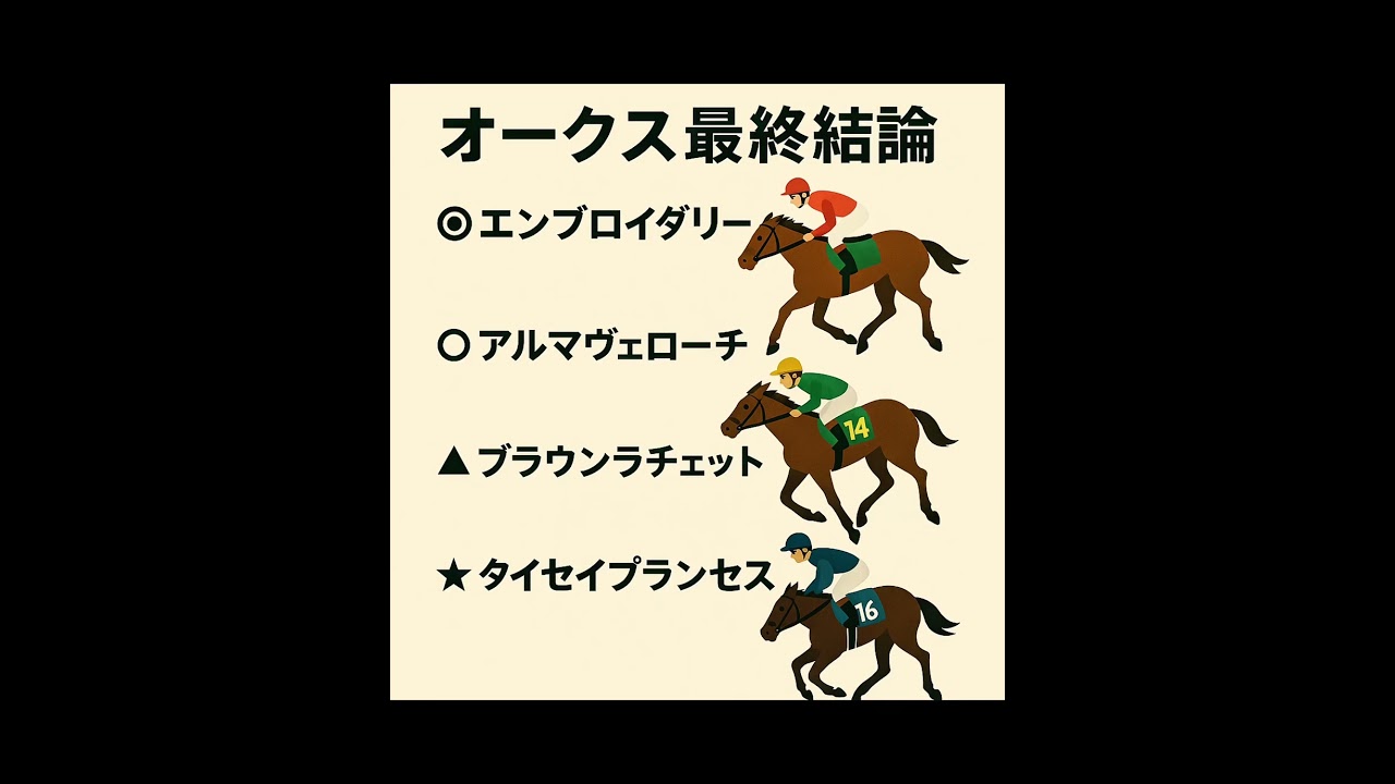 競馬2025オークス優駿牝馬最終結論#オークス #最終結論 #競馬 #競馬予想 #オークス2025 #競馬結果 #馬券 #エンブロイダリー #アルマヴェローチ #ブラウンラチェット
