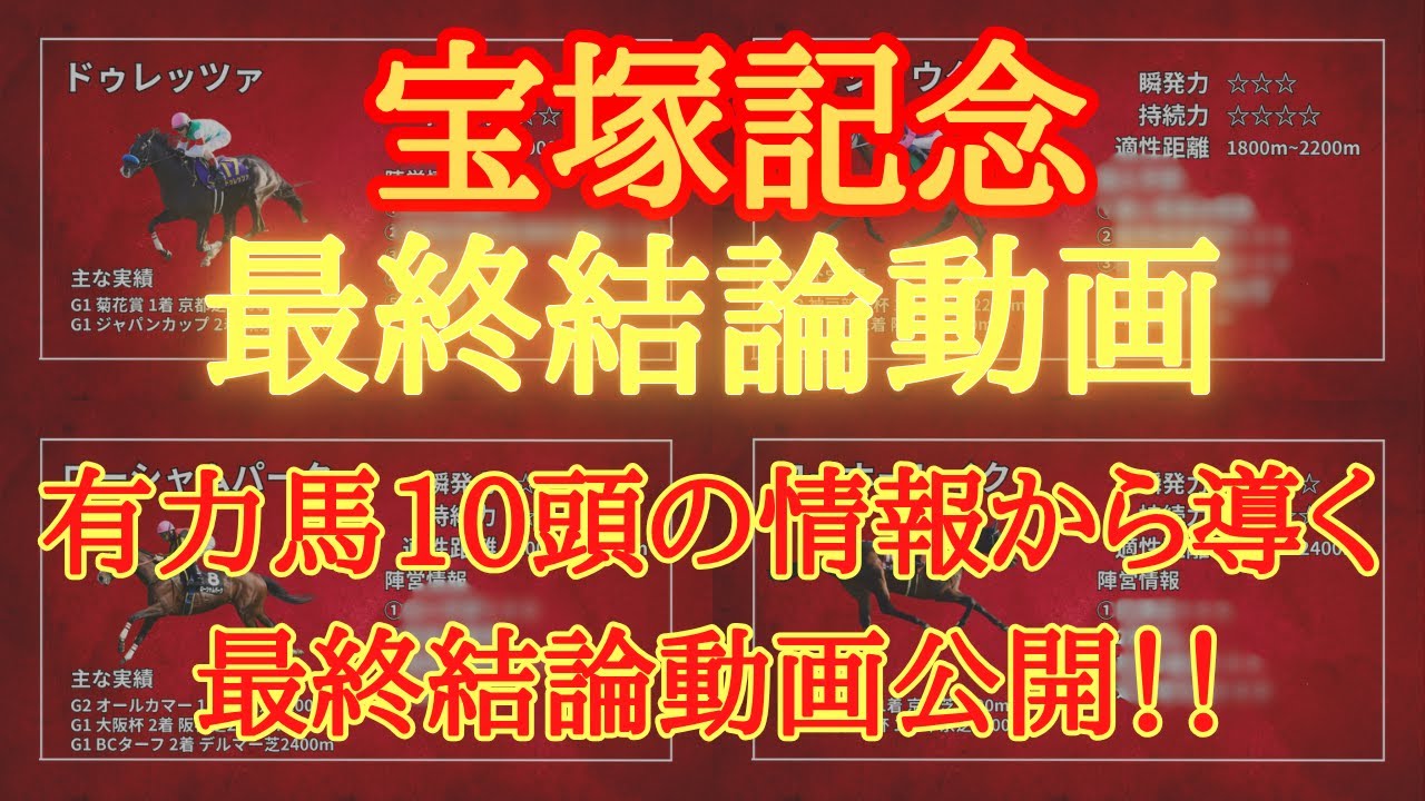 【 最終結論 】宝塚記念 2025 予想 有力馬10頭の情報から導く最終結論動画公開！！【中央競馬予想】