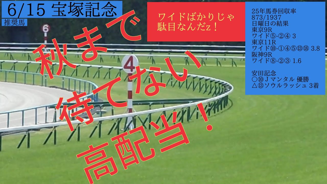 2025宝塚記念　推奨馬詳細安田記念結果 ○⑩ジャンタルマンタル 優勝 △⑬ソウルラッシュ 3着　#競馬 #宝塚記念