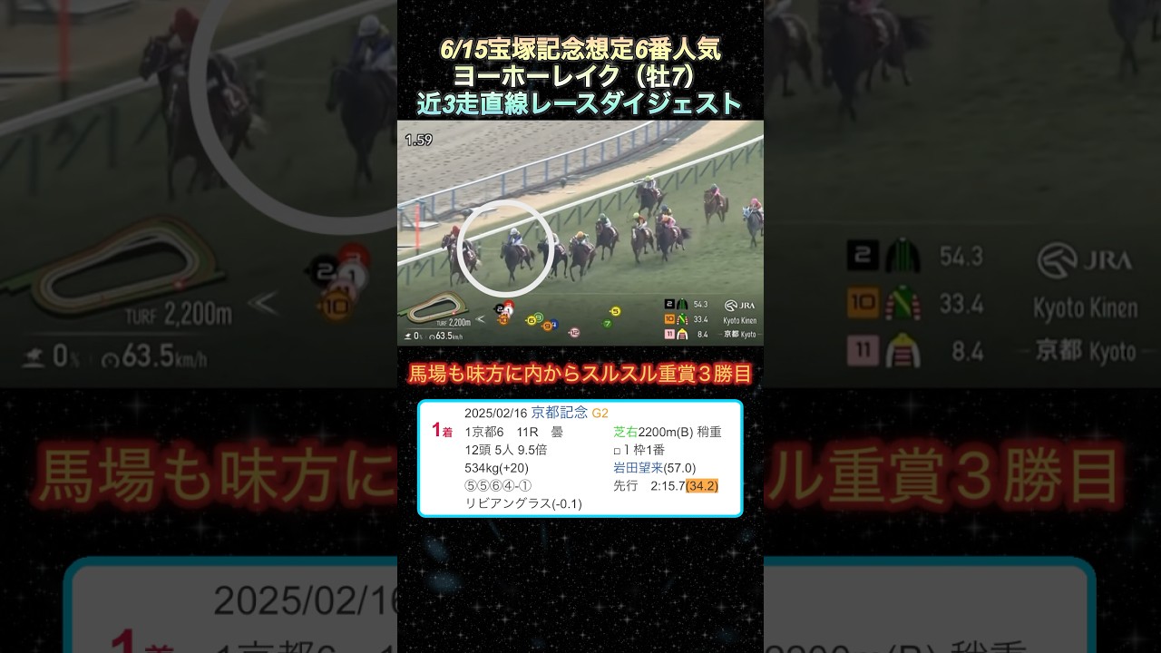 【ヨーホーレイク】 宝塚記念想定6番人気！近3走ダイジェスト  #競馬  #宝塚記念  #ヨーホーレイク  #shorts